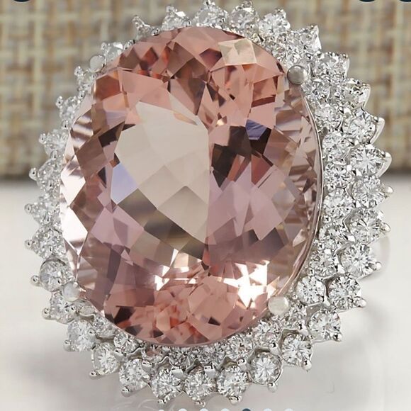 11CT ROUND MORGANITE RING W CZ DIAMONDS CIRCLING - Picture 5 of 11